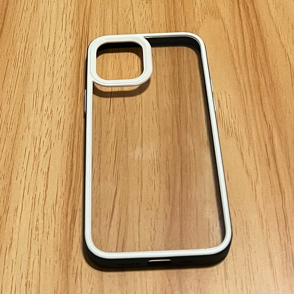 iphone 12 case, blue rim and white frame and buttons. Very cute and simple